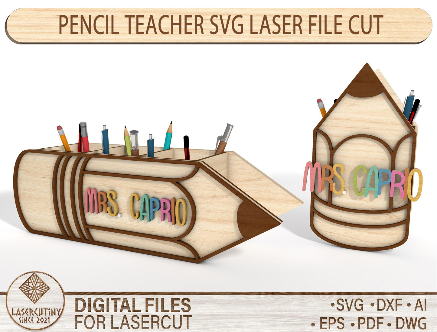 Personalized Pencil Pen Holder Laser Cut File SVG for Glowforge and LightBurn