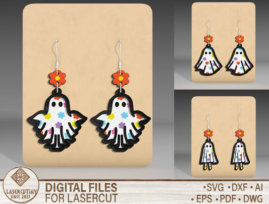 Halloween Floral Ghost Earrings SVG Bundle 3 Designs for xTool LightBurn Glowforge