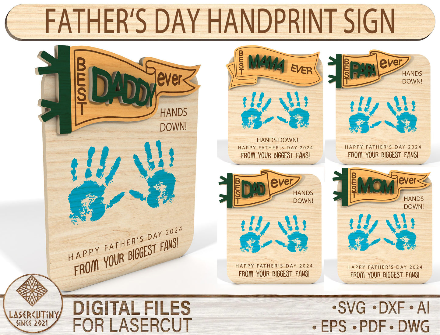 Father's Day Handprint Sign SVG Laser Cut File for Glowforge and xTool