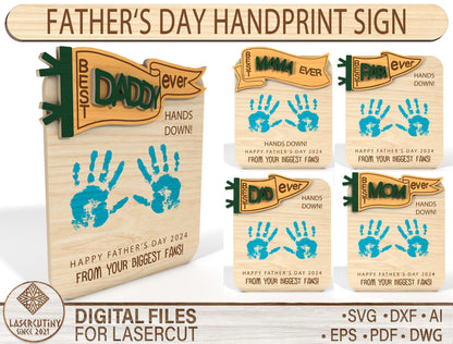 Father's Day Handprint Sign SVG Laser Cut File for Glowforge and xTool