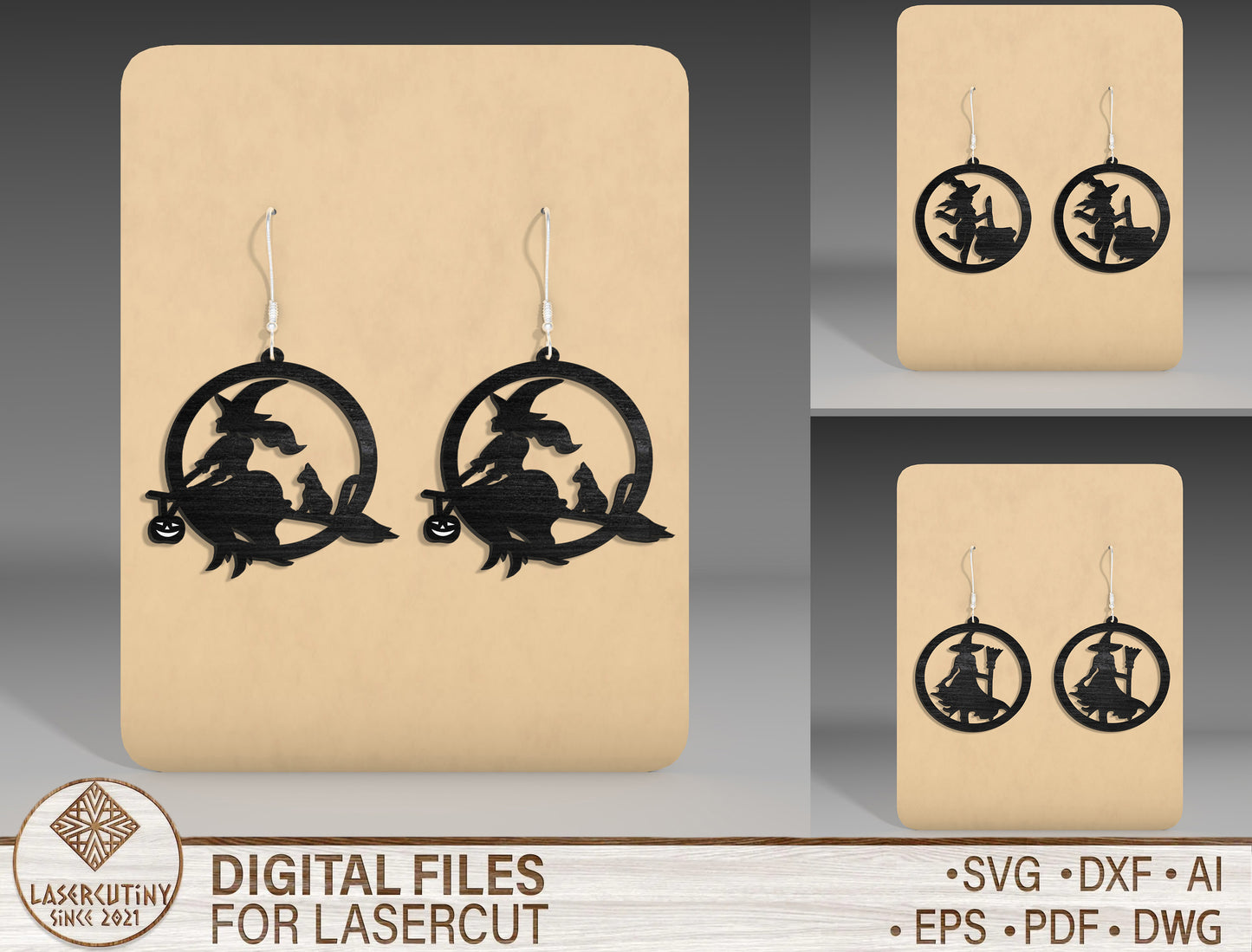 Halloween Witch Moon Earrings SVG Bundle 3 Designs for xTool Glowforge LightBurn