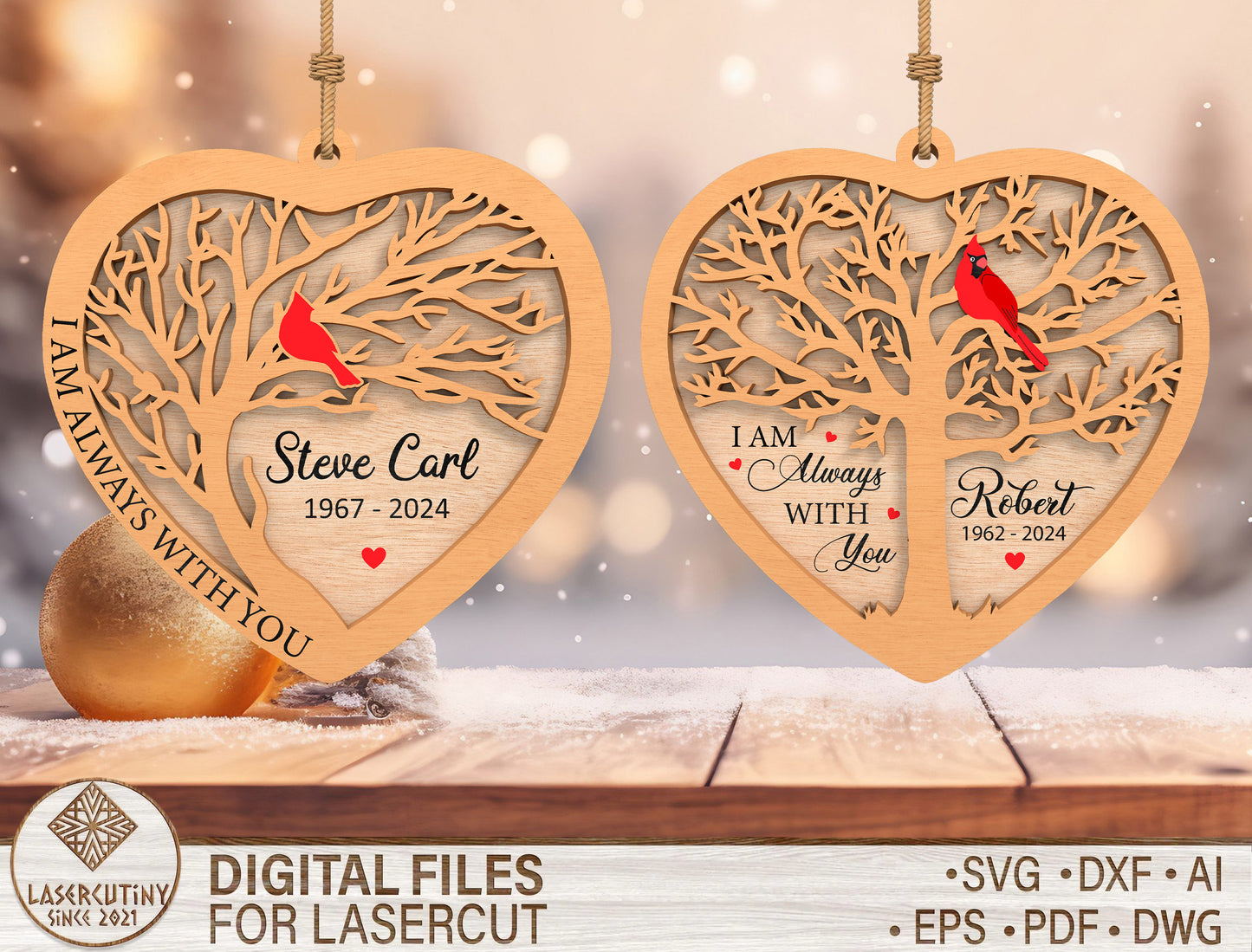 Cardinal Memorial Heart SVG for Glowforge and LightBurn