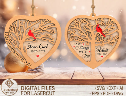 Cardinal Memorial Heart SVG for Glowforge and LightBurn