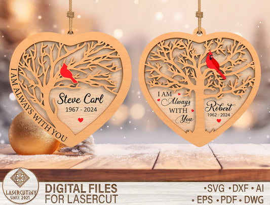 Cardinal Memorial Heart SVG for Glowforge and LightBurn