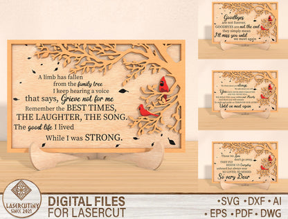 Cardinal Memorial Tabletop Sign SVG Family Tree Laser Cut File for Glowforge and LightBurn