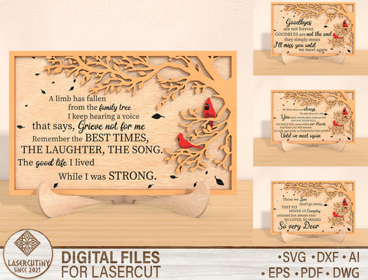 Cardinal Memorial Tabletop Sign SVG Family Tree Laser Cut File for Glowforge and LightBurn