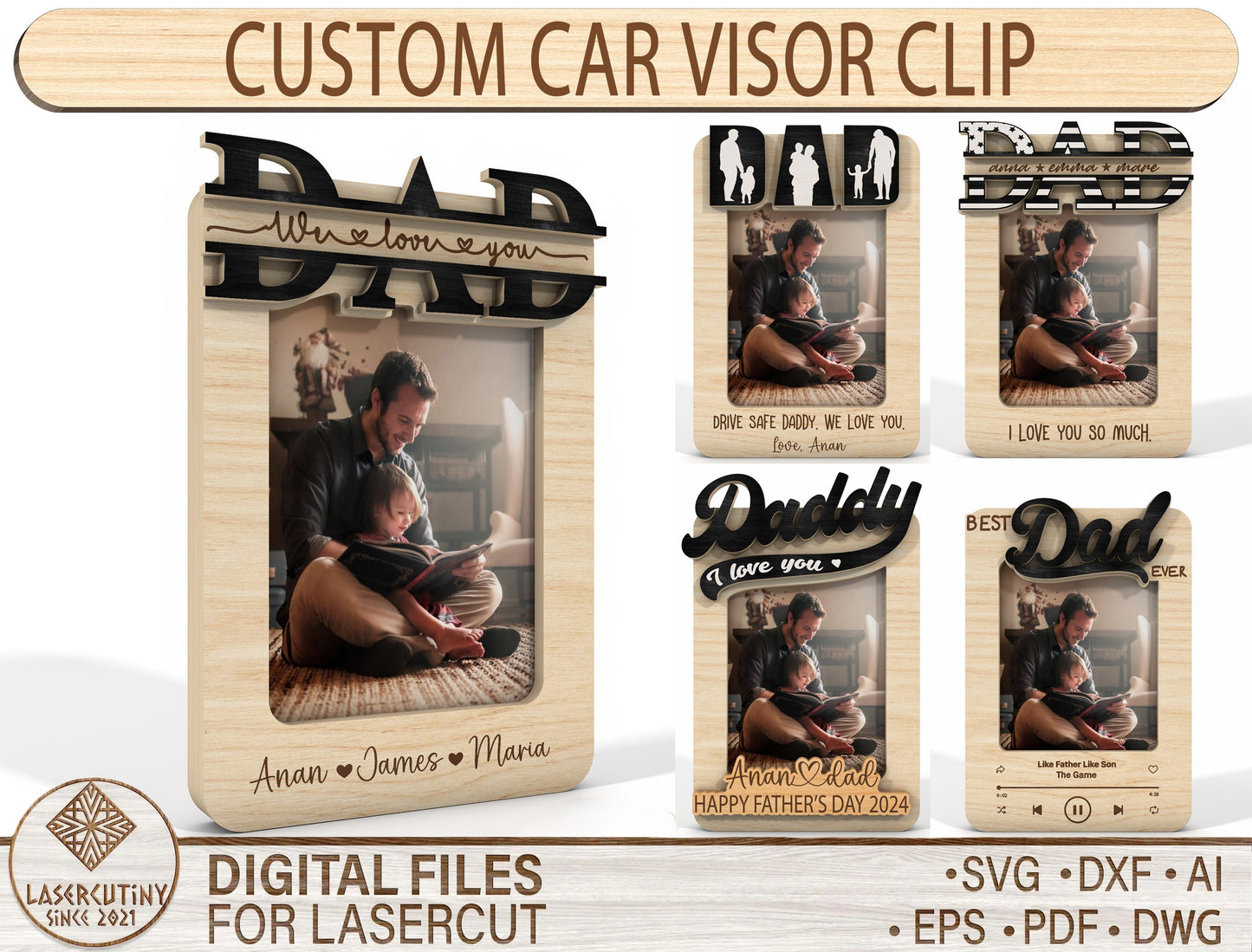 Dad Car Visor Photo Clip SVG Bundle Laser Cut File for Glowforge and xTool
