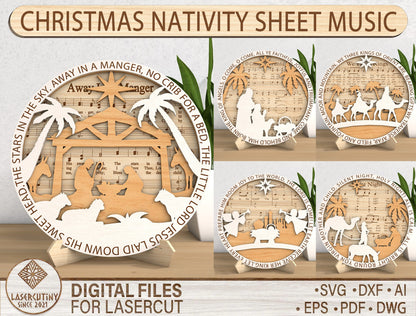 Christmas Nativity Sheet Music SVG Bundle 5 Layered Designs