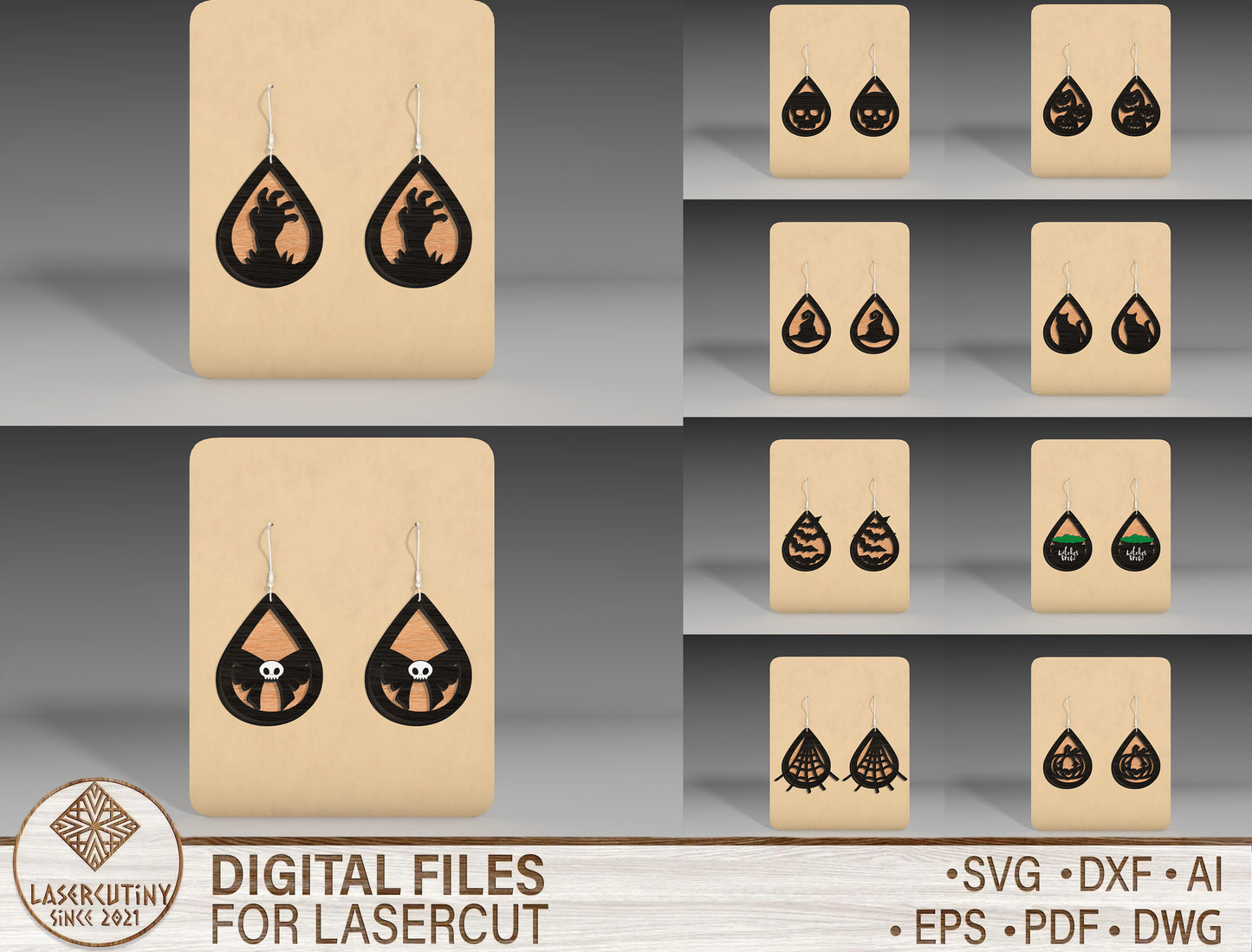 Halloween Teardrop Earrings SVG Bundle 12 Designs for Glowforge xTool LightBurn
