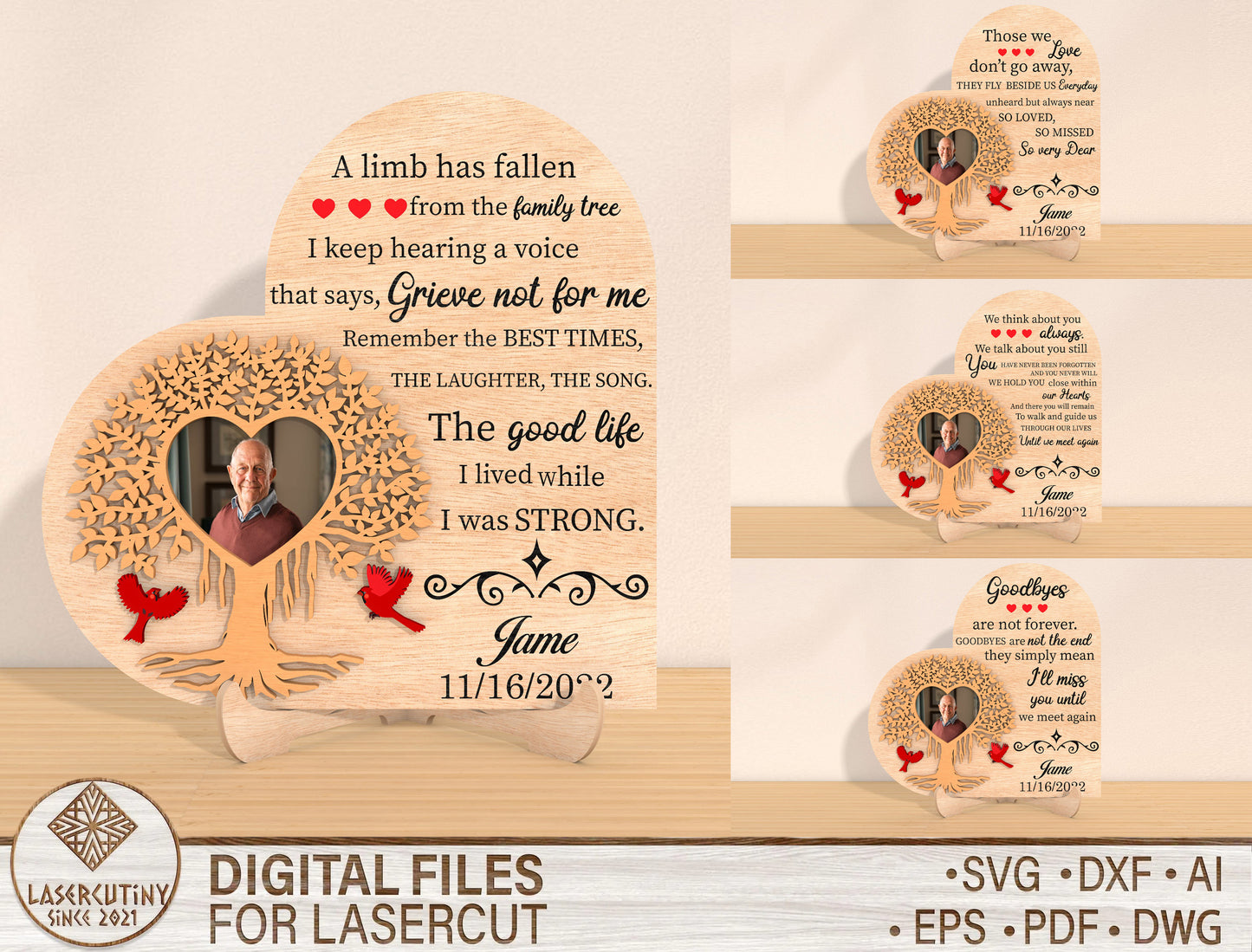 Memory Tree Memorial SVG Photo Frame Laser Cut File for Glowforge and LightBurn