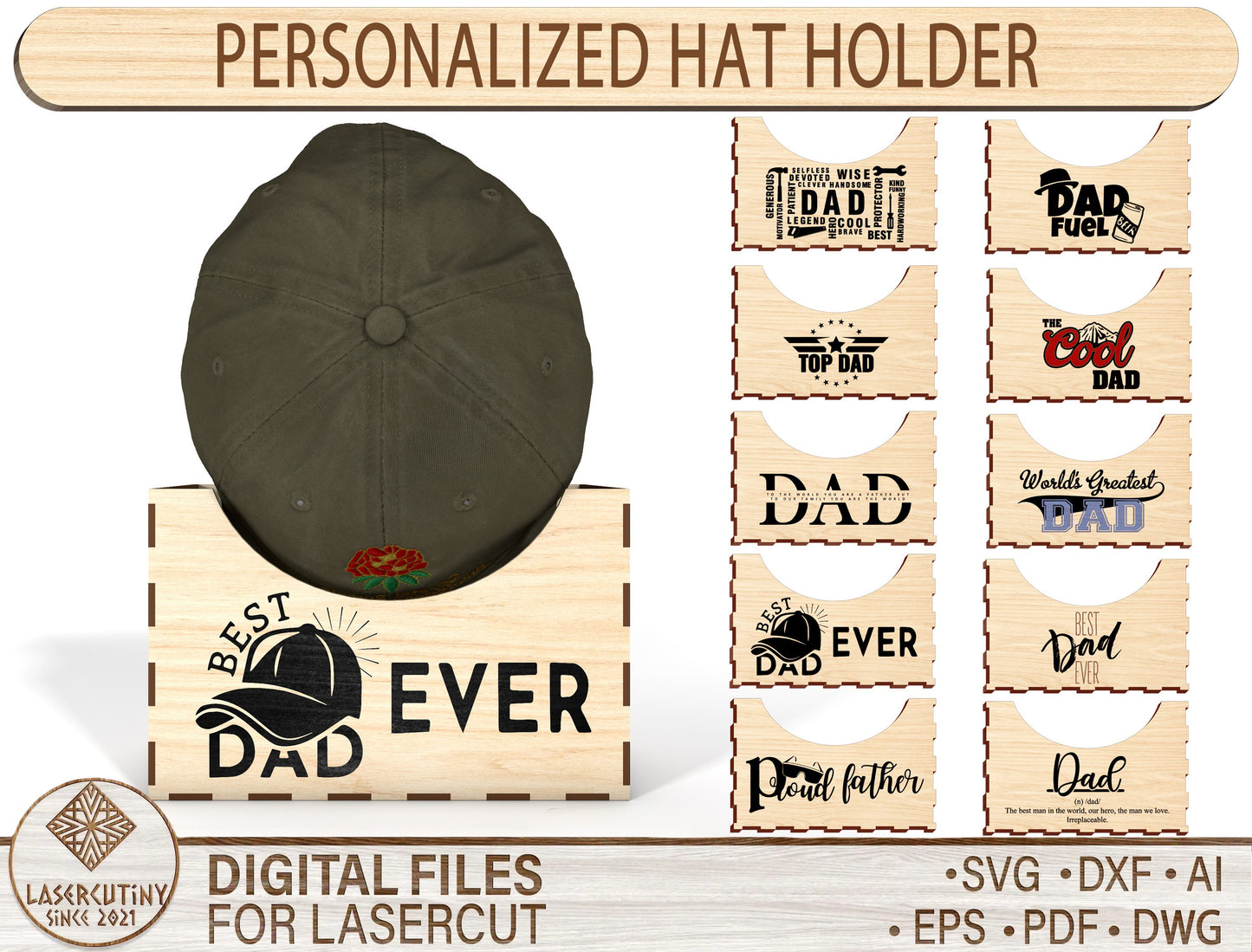 Dad Hat Rack SVG Bundle Laser Cut File for Glowforge and xTool
