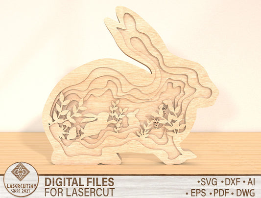 Multilayer Bunny Silhouette SVG 5 Layer Rabbit Easter for LightBurn and xTool