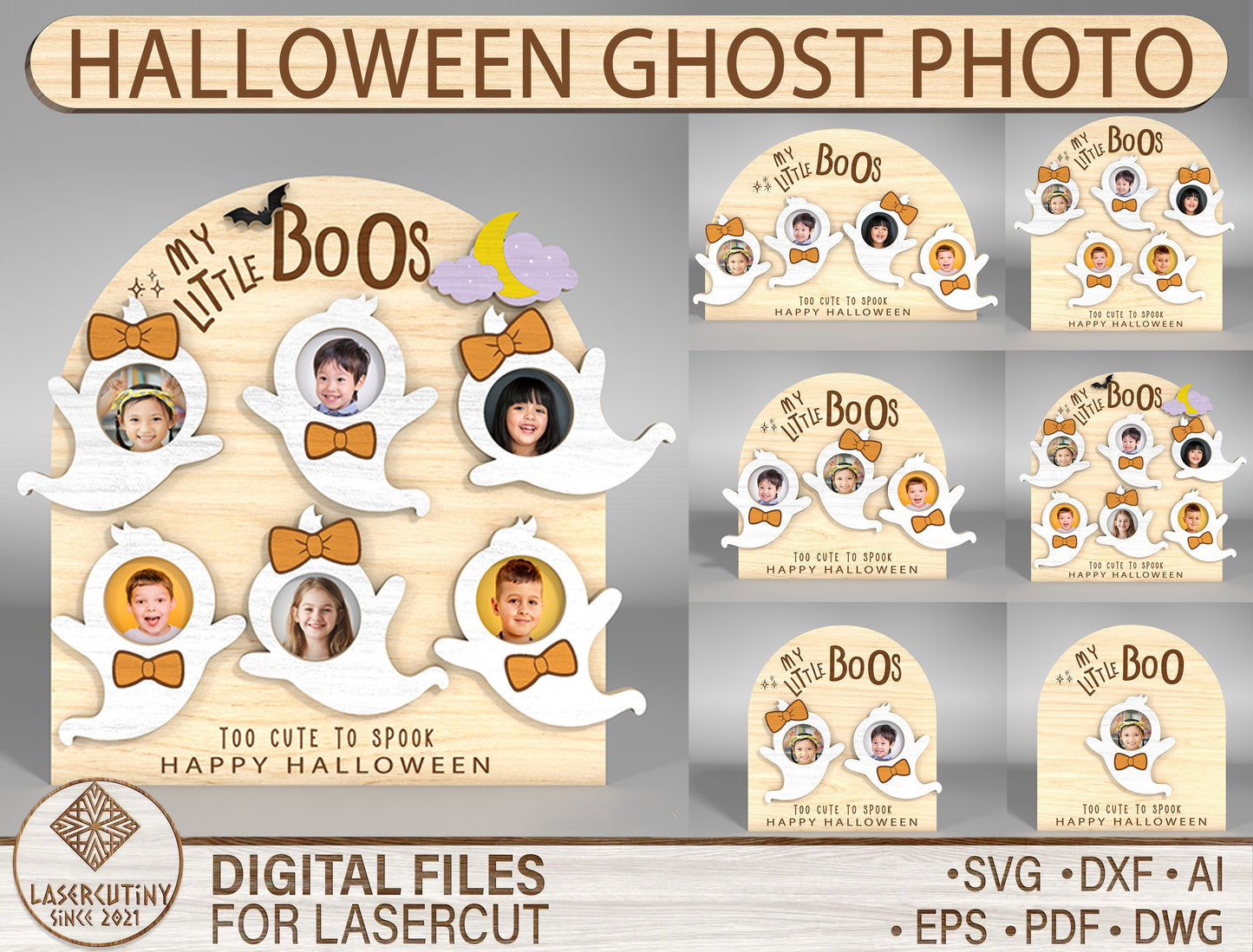 Halloween Ghost Photo Frame SVG Bundle 7 Designs for LightBurn Glowforge xTool