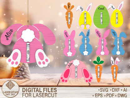 Personalized Bunny Money Holder SVG Bundle 12 Designs for LightBurn