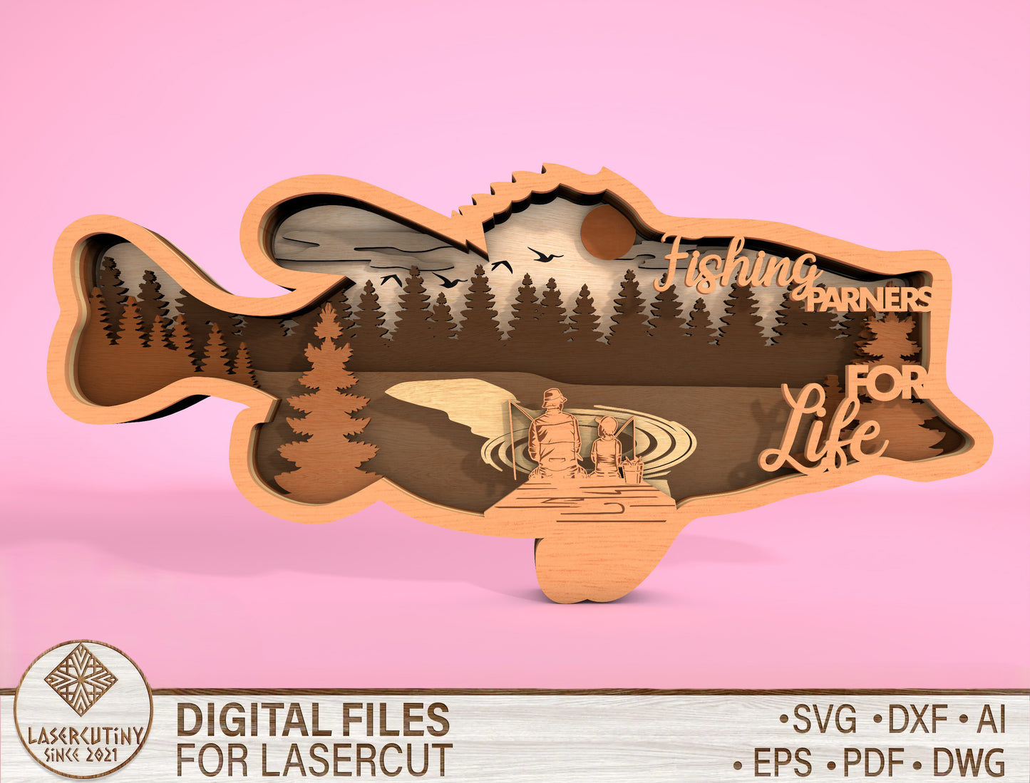 Father’s Day Fishing Multilayer SVG Laser Cut File for Glowforge