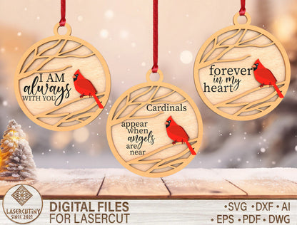 Cardinal Branch Round Ornament SVG Laser Cut File for Glowforge and xTool