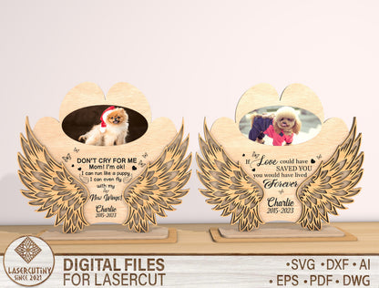 Dog Paw Angel Wings Photo Memorial SVG for Glowforge Users