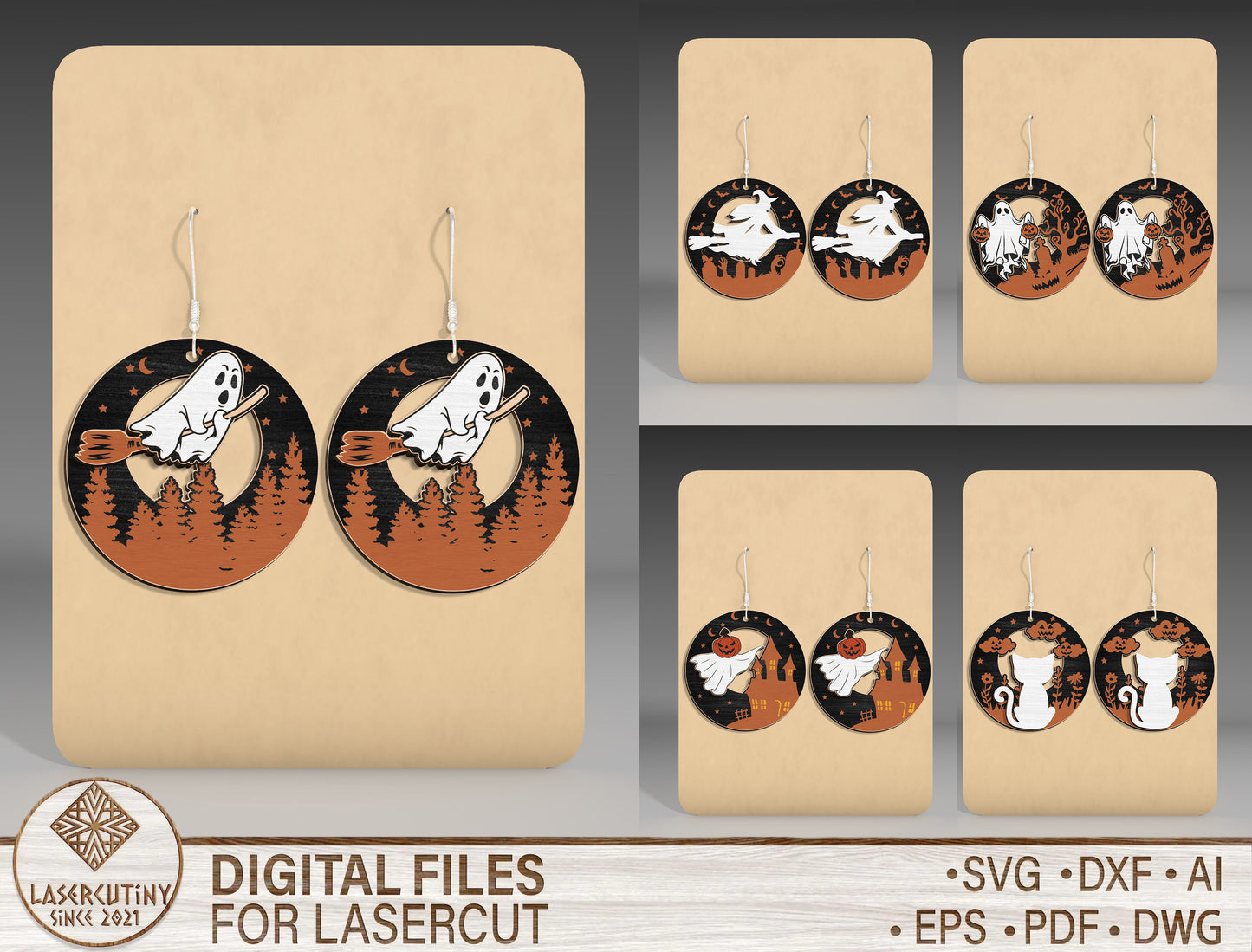 Halloween Deer Earrings SVG Bundle 5 Designs for LightBurn Glowforge xTool