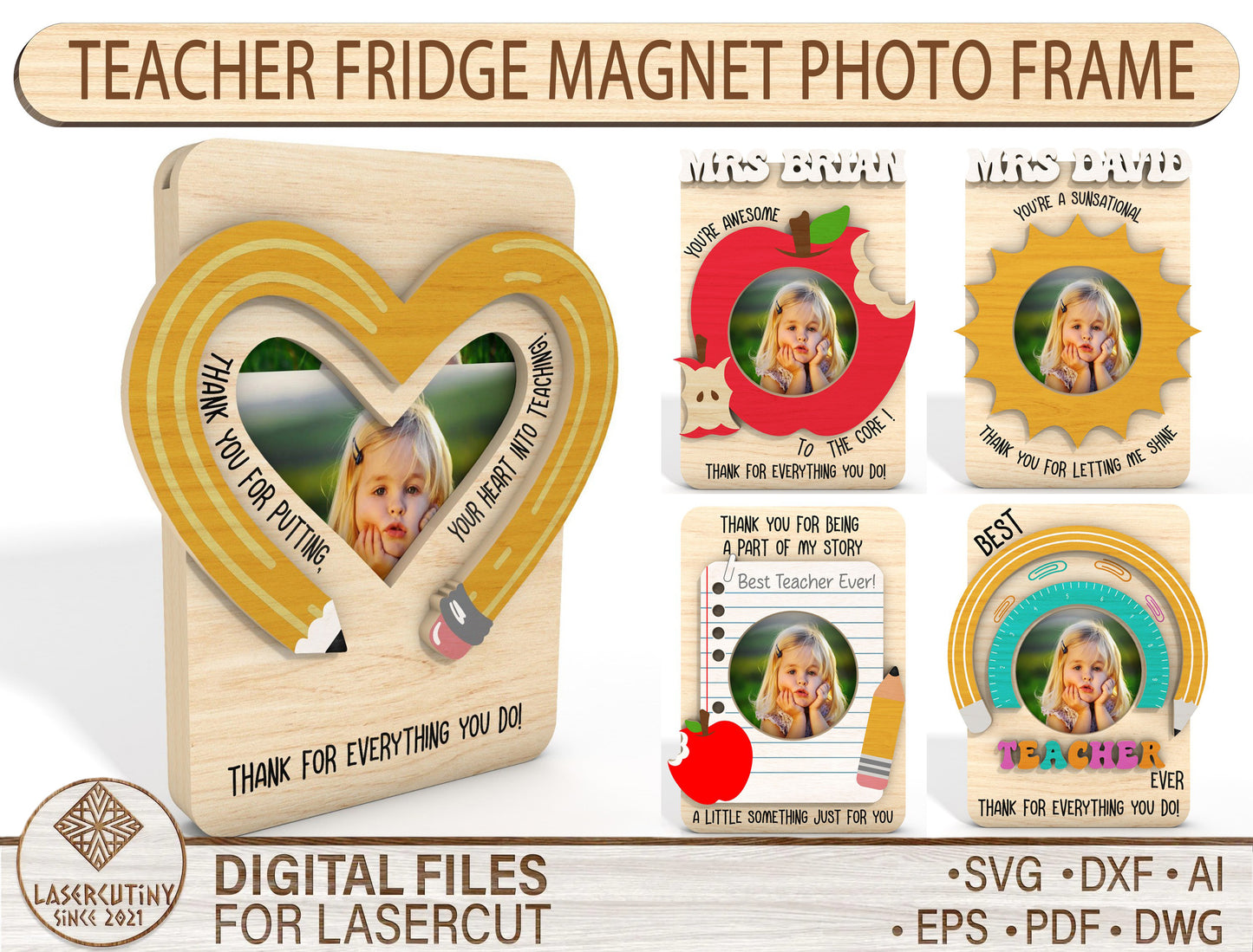Teacher Photo Magnet Frame SVG Bundle for Glowforge and LightBurn