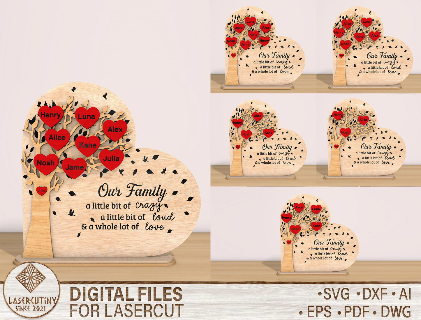 Family Tree Heart Sign SVG Bundle Our Family Quote for LightBurn