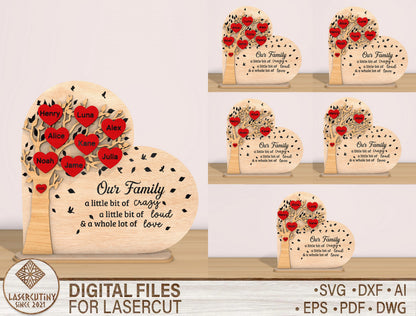 Family Tree Heart Sign SVG Bundle Our Family Quote for LightBurn