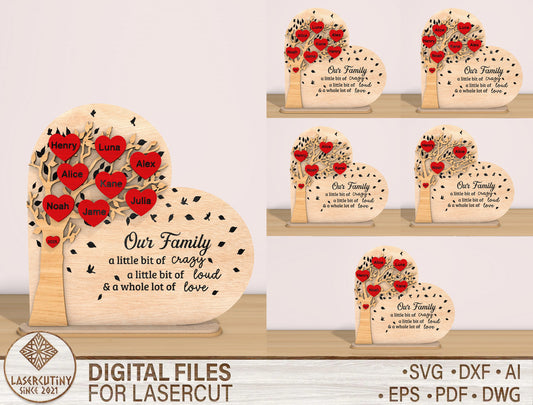 Family Tree Heart Sign SVG Bundle Our Family Quote for LightBurn