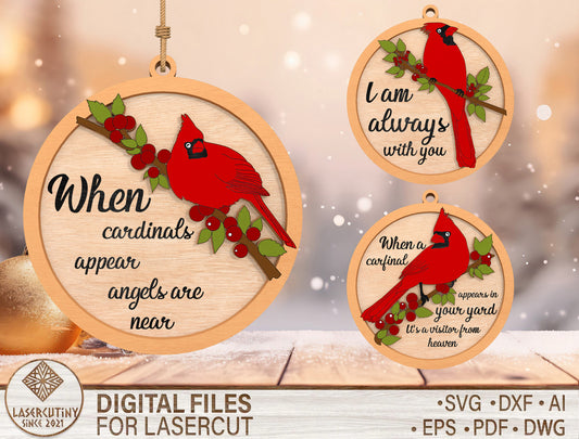 Cardinal Memorial Ornament SVG Laser Cut File for Glowforge