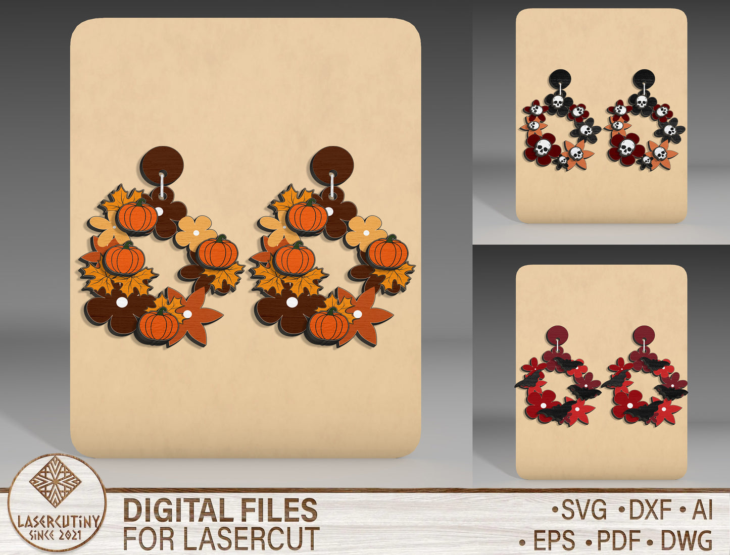 Fall Pumpkin Floral Earrings SVG Bundle 3 Designs for LightBurn xTool
