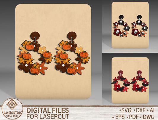 Fall Pumpkin Floral Earrings SVG Bundle 3 Designs for LightBurn xTool
