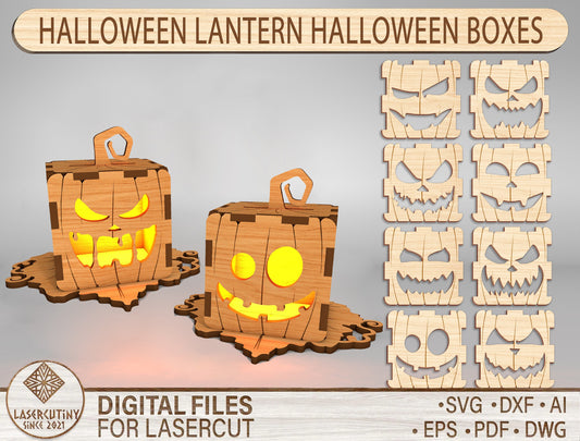 Halloween Pumpkin Lantern Box SVG Set for Glowforge xTool LightBurn