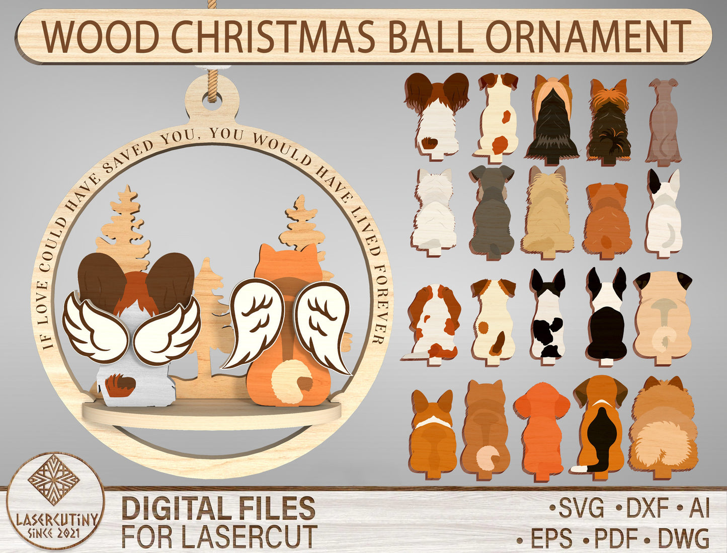 Dog Breed Memorial Ornament SVG Bundle for Glowforge and LightBurn