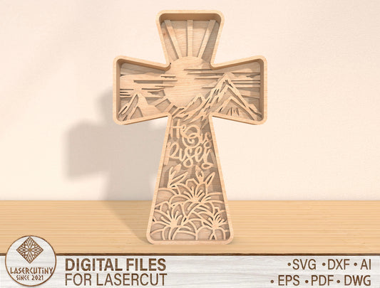 Multilayer Cross SVG 8 Layer Jesus Resurrection Easter for LightBurn and xTool