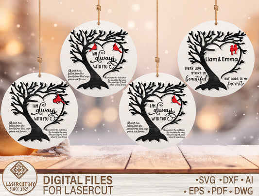 Family Tree Round Ornament SVG Laser Cut File for Glowforge and xTool