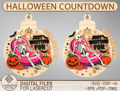 Halloween Skeleton Countdown Ornament SVG for xTool Glowforge LightBurn