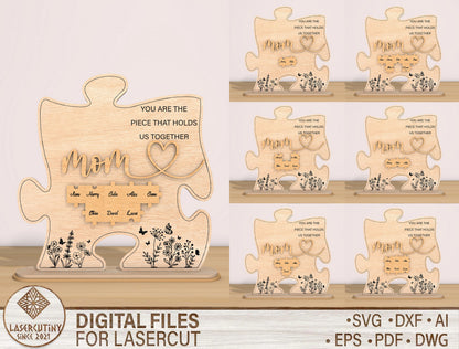 Mom Puzzle Family Names Sign SVG Bundle for Glowforge and xTool