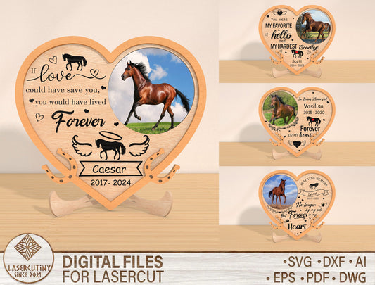 Horse Memorial Photo Frame SVG Bundle Laser Cut File