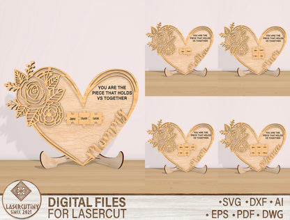 Mom Rose Heart Sign SVG Bundle 5 Designs for LightBurn and xTool