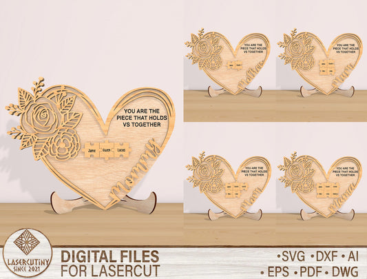 Mom Rose Heart Sign SVG Bundle 5 Designs for LightBurn and xTool