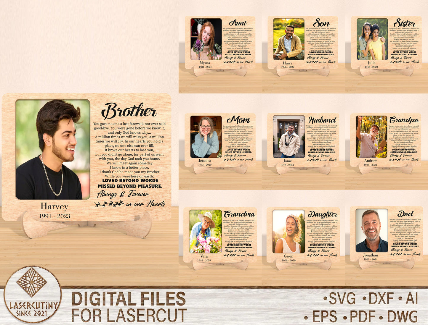 Memorial Photo Tabletop Sign SVG Personalized Laser Cut File  for LightBurn and Glowforge