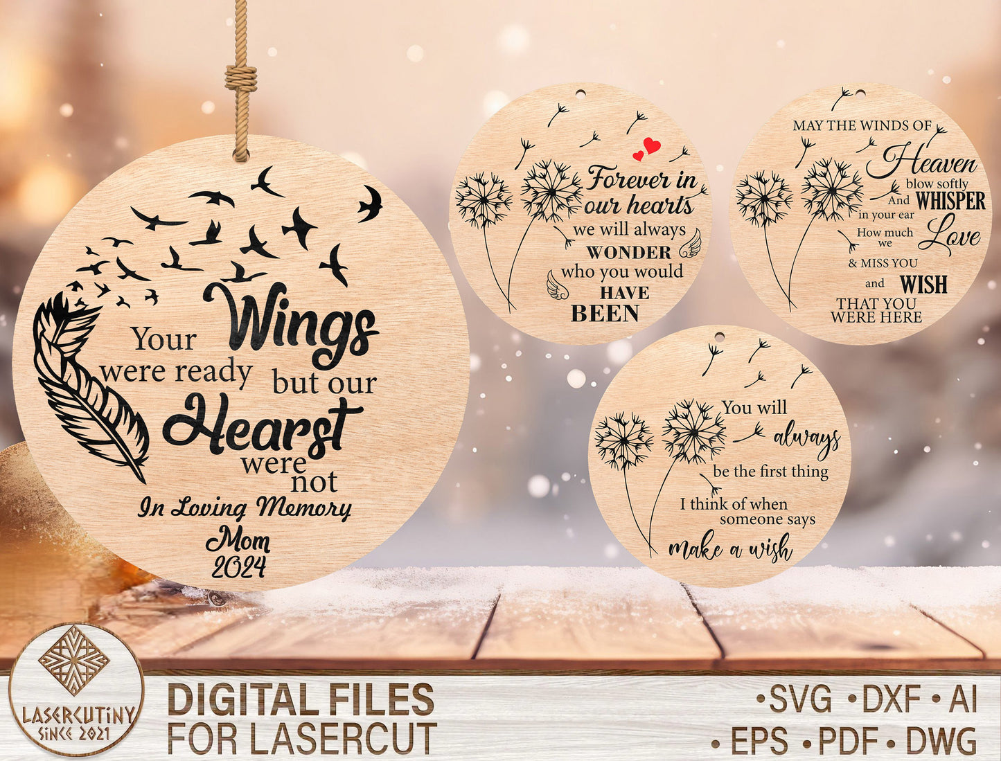 Memorial Round Ornament SVG Bundle Laser Cut File for Glowforge xTool LightBurn