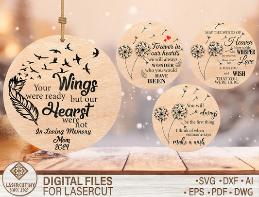 Memorial Round Ornament SVG Bundle Laser Cut File for Glowforge xTool LightBurn