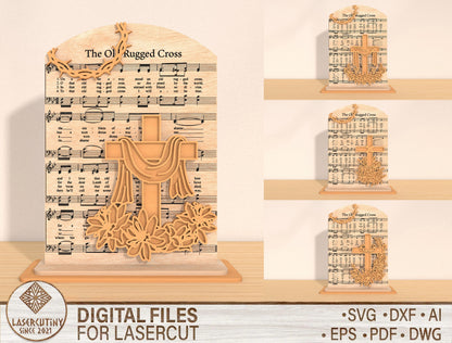 Multilayer Cross Hymn SVG Bundle Christian Music Sheet for Glowforge