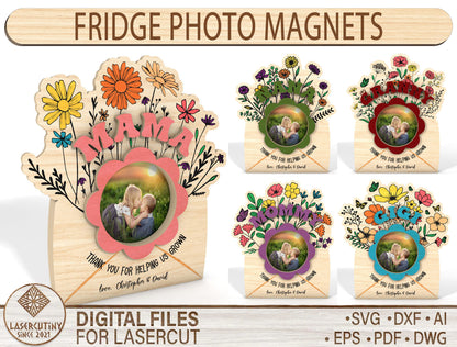 Floral Photo Magnet Mom Family SVG Bundle for Glowforge and xTool