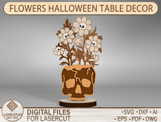 Halloween Skull Flower Table Decor SVG for Glowforge xTool LightBurn