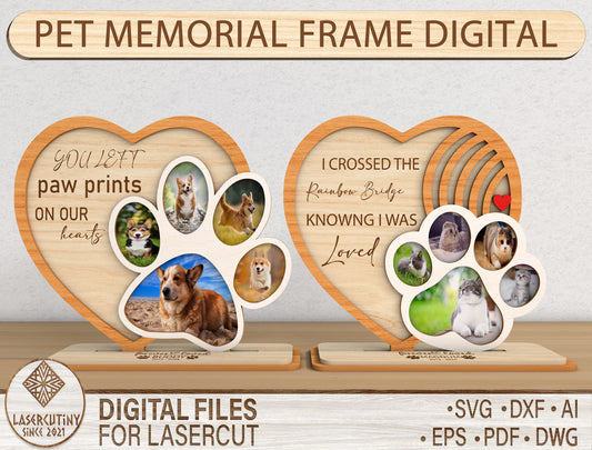 Pet Memorial Photo Frame SVG Paw Heart Tabletop Sign Laser Cut File for Glowforge