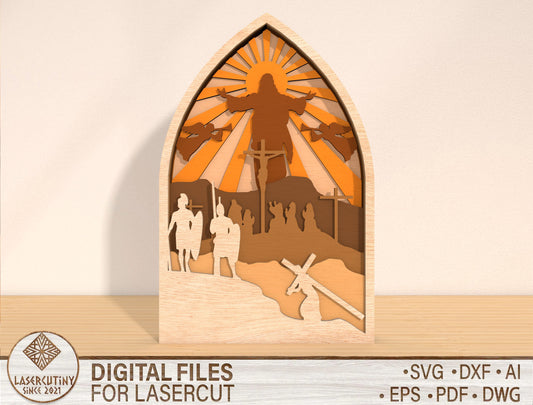 Easter Cross Scene SVG 7 Layer Multilayer Arch for Glowforge and xTool