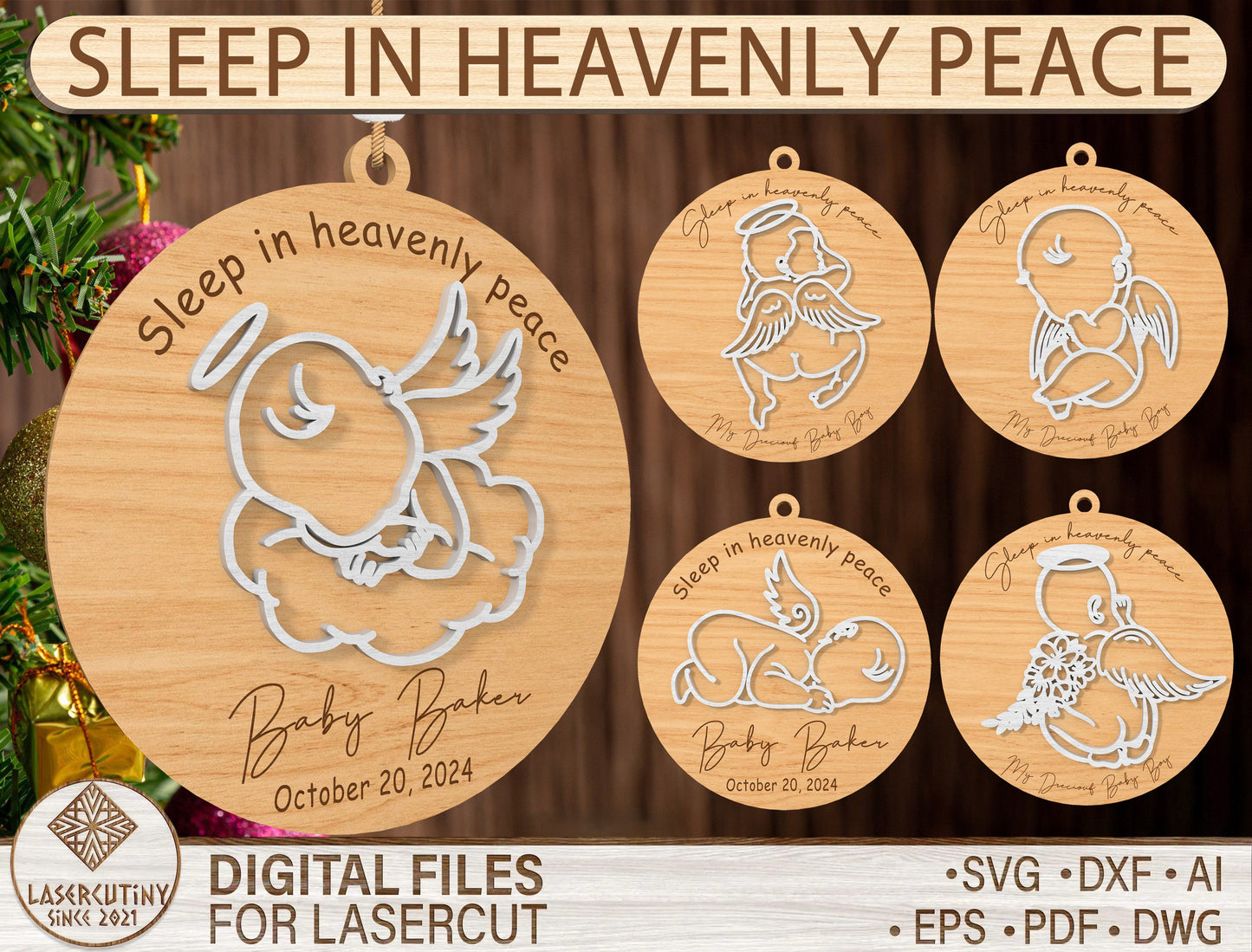 Angel Baby Memorial Ornament SVG Bundle for Glowforge and xTool