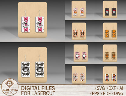 Halloween Rectangle Earrings SVG Bundle 10 Designs for Glowforge xTool