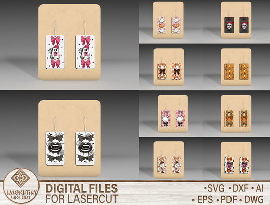Halloween Rectangle Earrings SVG Bundle 10 Designs for Glowforge xTool