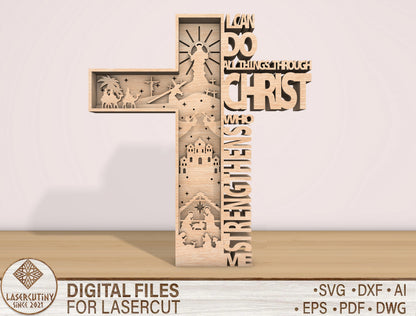 Christian Cross Scripture Wall Decor SVG Layered Wooden for LightBurn and xTool